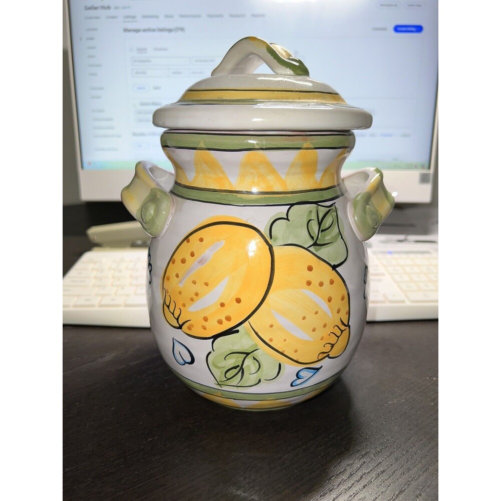 World Bazaar Inc Double Handled Vase Lemon Yellow Green 7”